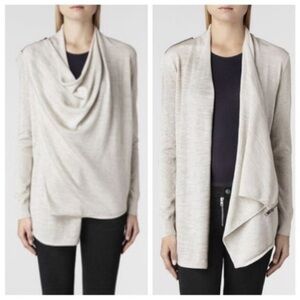 All Saints Drina Ribbed Asymmetrical Zipper Shoulder Merino Wool Cardigan Size M